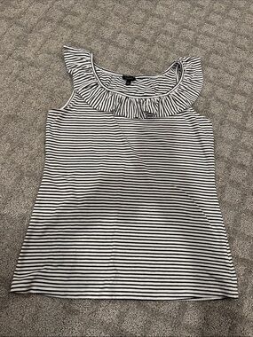 Talbots Black & White Striped Ruffle-Neck Tank